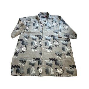 Southpole Men's Graphic Print Button-Up Shirt Size L Grey & Black Pattern